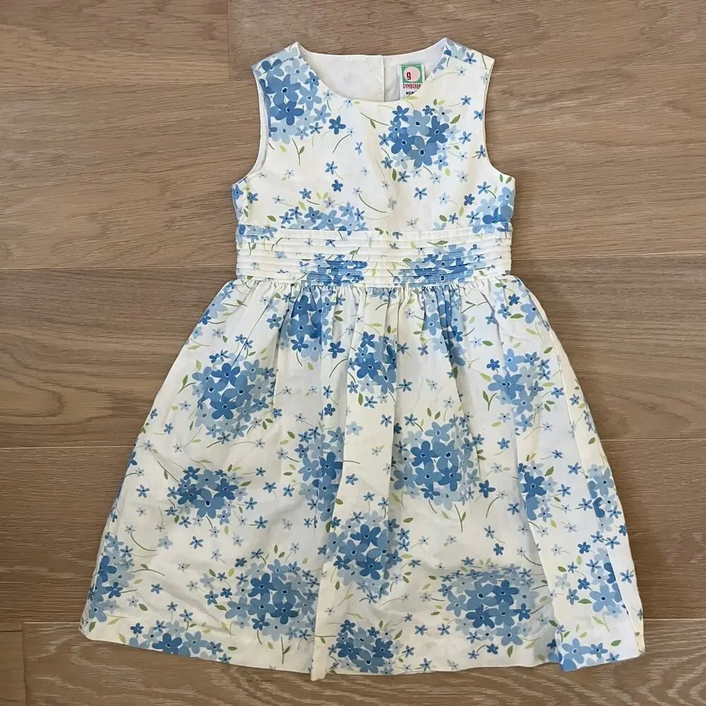Gymboree Vintage Floral Linen Blend Dress Easter Blue White sz 4
